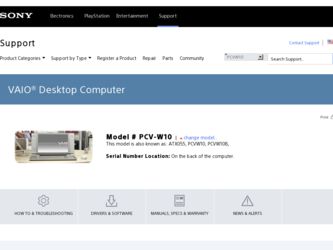 PCV-W10 driver download page on the Sony site
