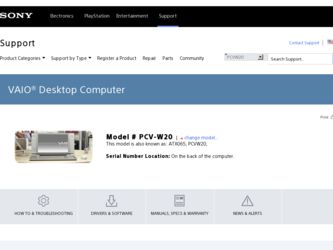 PCV-W20 driver download page on the Sony site