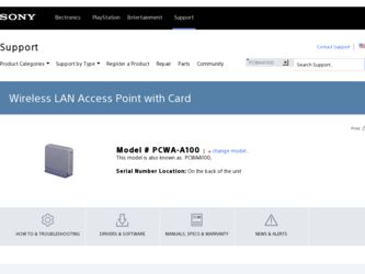 PCWA-A100 driver download page on the Sony site