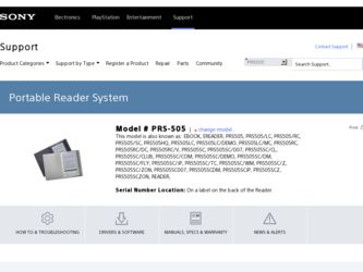 PRS 505 driver download page on the Sony site