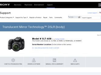 SLT-A58 driver download page on the Sony site