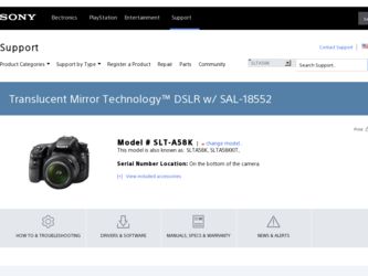 SLT-A58K driver download page on the Sony site