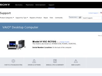 VGC-RC110G driver download page on the Sony site