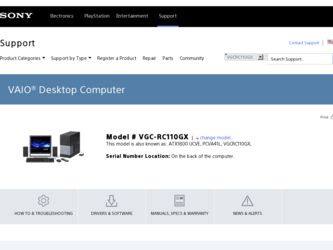 VGC-RC110GX driver download page on the Sony site