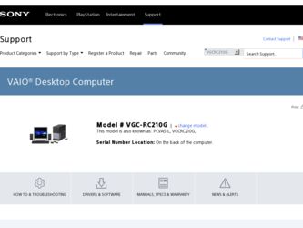 VGC-RC210G driver download page on the Sony site