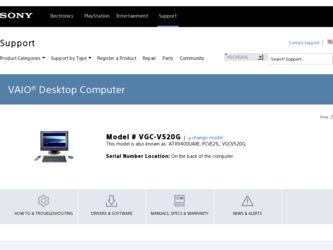 VGC-V520G driver download page on the Sony site