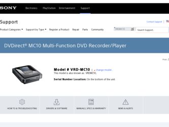 VRDMC10 driver download page on the Sony site
