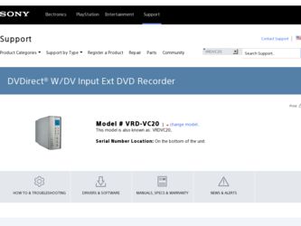 VRDVC20 driver download page on the Sony site