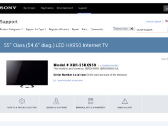 XBR-55HX950 driver download page on the Sony site