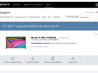 XBR-70X850B driver download page on the Sony site