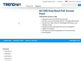 TEW-821DAP driver download page on the TRENDnet site