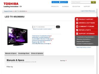 40UX600U driver download page on the Toshiba site