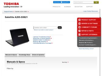 A205 S5821 driver download page on the Toshiba site