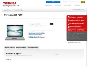 A605 P200 driver download page on the Toshiba site