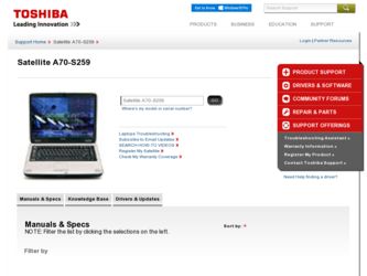 A70-S259 driver download page on the Toshiba site