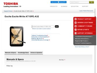 Excite AT15PE-A32 driver download page on the Toshiba site