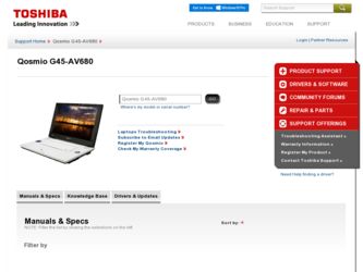 G45AV680 driver download page on the Toshiba site