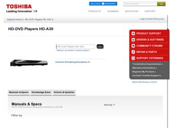 HD-A30 driver download page on the Toshiba site