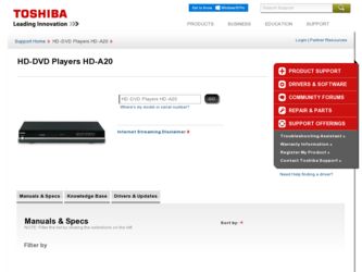 HDA20 driver download page on the Toshiba site