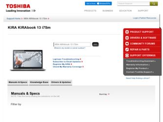 KIRAbook 13 i7Sm driver download page on the Toshiba site