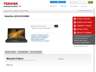 L635-S3104BN driver download page on the Toshiba site
