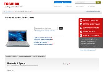 L645D-S4037WH driver download page on the Toshiba site