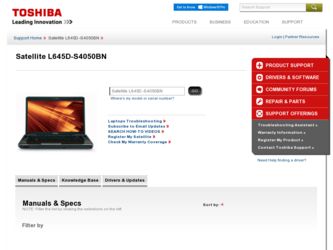 L645D-S4050BN driver download page on the Toshiba site