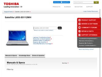 L655-S5112WH driver download page on the Toshiba site