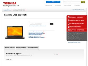 L735-S3210BN driver download page on the Toshiba site