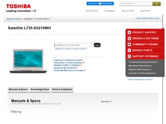 L735-S3210WH driver download page on the Toshiba site