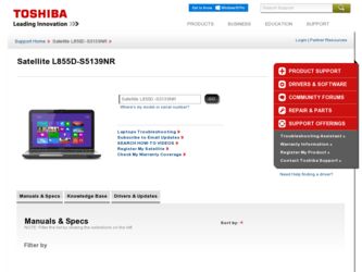 L855D-S5139NR driver download page on the Toshiba site