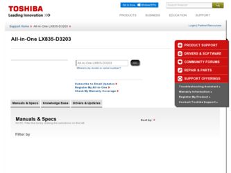 LX835-D3203 driver download page on the Toshiba site