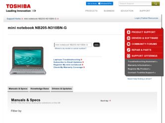 NB205-N310BN-G driver download page on the Toshiba site