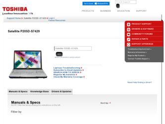 P205D-S7429 driver download page on the Toshiba site