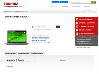 P850-ST3GX1 driver download page on the Toshiba site