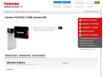 PA3792U-1CAM Camileo S20 driver download page on the Toshiba site