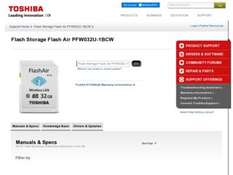 PFW032U-1BCW driver download page on the Toshiba site