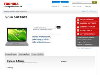 Portege A600-S2202 driver download page on the Toshiba site