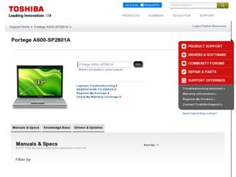 Portege A600-SP2801A driver download page on the Toshiba site