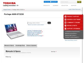 Portege A600-ST2230 driver download page on the Toshiba site