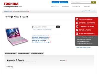 Portege A600-ST2231 driver download page on the Toshiba site