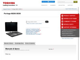 Portege M200-S838 driver download page on the Toshiba site