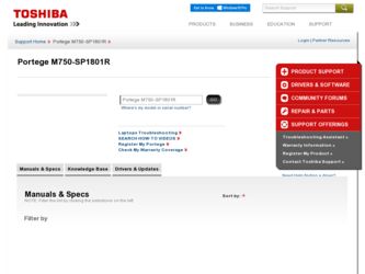 Portege M750-SP1801R driver download page on the Toshiba site