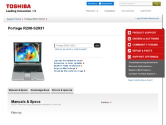 Portege R200-S2031 driver download page on the Toshiba site