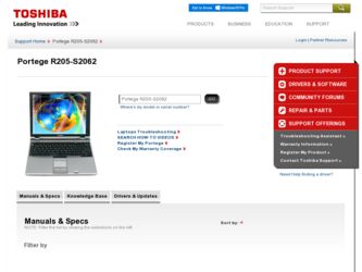 Portege R205-S2062 driver download page on the Toshiba site