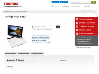 Portege R400-S4831 driver download page on the Toshiba site