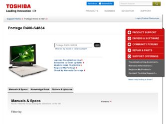 Portege R400-S4834 driver download page on the Toshiba site