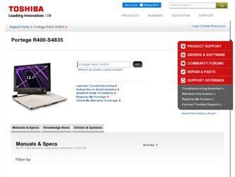 Portege R400-S4835 driver download page on the Toshiba site