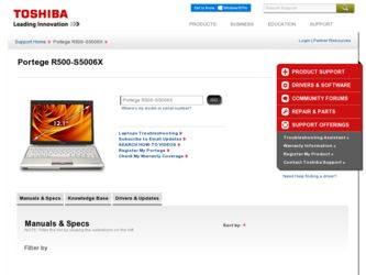 Portege R500-S5006X driver download page on the Toshiba site