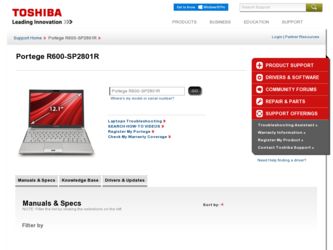 Portege R600-SP2801R driver download page on the Toshiba site